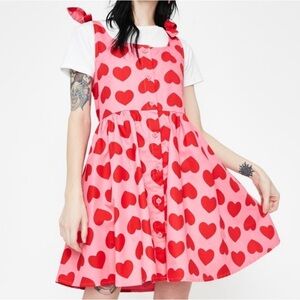 Lazy Oaf Heart Repeat tie strap cotton button mini tank dress 8